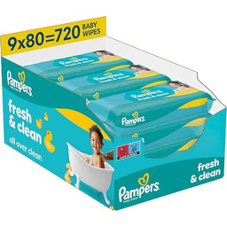 Pampers Fresh Clean Chusteczki Nawilżane Dla Dzieci, 9x80