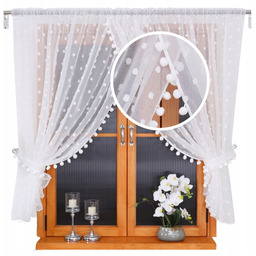 Firana firanka Gotowa z pomponami Sable Biała Boho