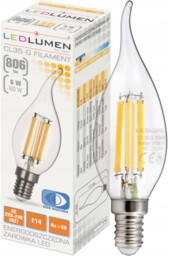 Żarówka LED E14 ŚWIECZKA 6W=60W Filament 806lm 360