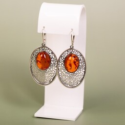 Pakamera Kolczyki srebrne ażurowe z koniakowym bursztynem