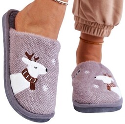Kapcie Cieple Lekkie Damskie z Reniferem Motyw Zimowy