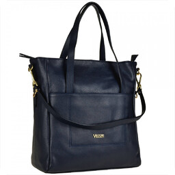 VEZZE Torba shopper granatowa ze skóry naturalnej XL