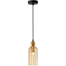 Lampa wisząca szklana bursztynowa z czarnymi detalami PND-74839-1-GD-AMB
