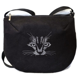 Pakamera Czarna listonoszka torebka z kotkiem , kot