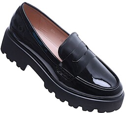 Wsuwane czarne loafersy damskie na platformie