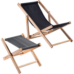 Zestaw taboret składany + leżak drewniany, czarny