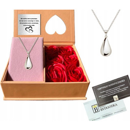 NASZYJNIK SREBRNY DUŻA KROPLA ŁEZKA + SZKATUŁKA RÓŻA