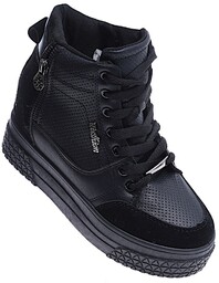 Wiązane czarne sneakersy na koturnie i platformie