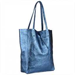 Torebka skórzana lekka shopper niebieski metalik