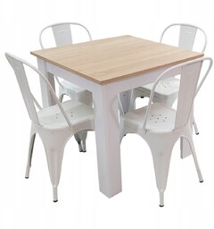 Zestaw stół Modern 80x80 4 krzesła Tolix białe