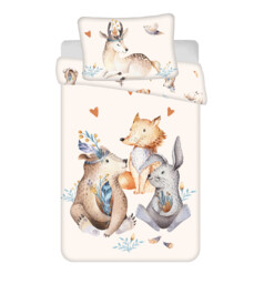 Jerry Fabrics Pościel bawełniana 100x135 Zwierzęta leśne morelowa