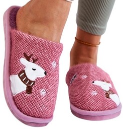 Kapcie Cieple Lekkie Damskie z Reniferem Motyw Zimowy