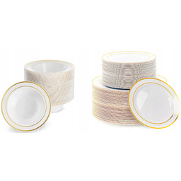 Zestaw złotych talerzy plastikowych wielorazowych zastawa dla 10