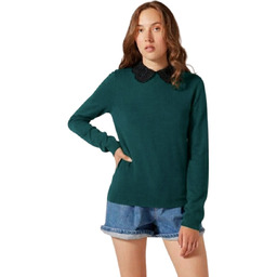 Sweter damski Naf Naf Fly szmaragdowy ze stójką