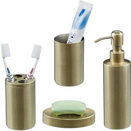 Relaxdays Zestaw łazienkowy, 4-częściowy, akcesoria łazienkowe ze szczotkowanej