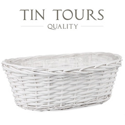 BIAŁY OWALNY KOSZYK WIKLINOWY Z FOLIĄ 44x32x17h cm