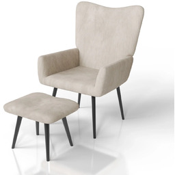 FOTEL USZAK Z PODNÓŻKIEM WYPOCZYNKOWY SKANDYNAWSKI STYL BEŻOWY