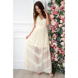 Sukienka maxi plisowana z tiulu jasny beż Kaja