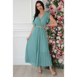 Sukienka maxi plisowana z falbankami morska zieleń Verda