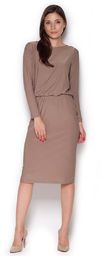 Beżowa Wizytowa Sukienka z Wiązaniem na Plecach