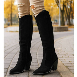 Czarne ocieplane kozaki damskie kowbojki