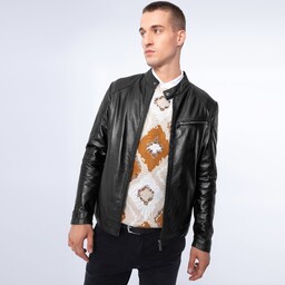 Męska kurtka skórzana z suwakami hebanowa