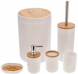 zestaw łazienkowy biały z bambusowym wykończeniem 6 elementów