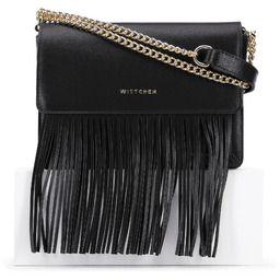 Damska listonoszka skórzana z frędzlami czarna