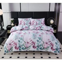 Pościel flanelowa biała w fioletowe kwiaty PGD-11