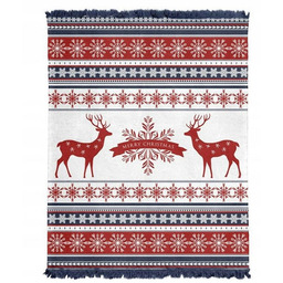 Przytulny koc z frędzlami motywem reniferów 150x200