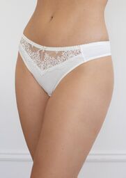 Stringi damskie białe z eleganckim haftem 3639 Eva