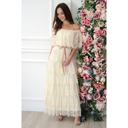 Sukienka maxi hiszpanka z koronki jasny beż Aleza