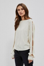 Damski sweter z ozdobnymi rękawami- biały
