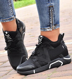 Czarne damskie trampki sneakersy na koturnie