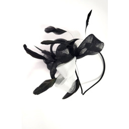 Pakamera RUMBA fascynator biało-czarny ozdoba z piórami