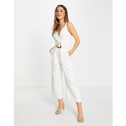 FOREVER NEW PLUS SIZE KOMBINEZON BIAŁY Z LNEM