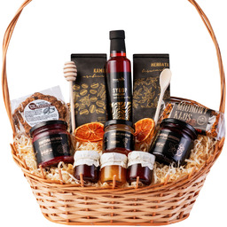 Kosz prezentowy wiklinowy zestaw koszyk na prezent herbata