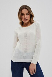 Cienki biały sweter damski z ażurowym zdobieniem