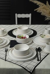 Elegancki 20-częściowy zestaw obiadowy ceramiczny, matowy biały, 100%