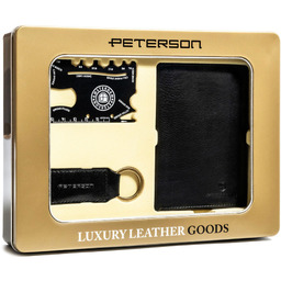 Skórzany portfel męski prezent z brelokiem i kartą