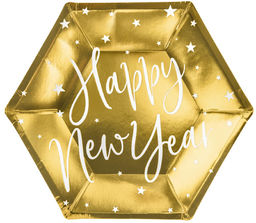 Talerzyki papierowe Happy New Year złote - 20