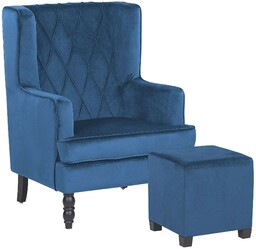 Beliani Fotel welurowy z podnóżkiem niebieski SANDSET