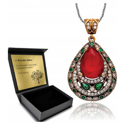 Naszyjnik Srebrny Z Rubinem Cyrkonie Tureckie Wzornictwo Orientalny