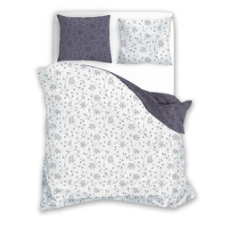 Faro Pościel bawełniana 140x200 biała grafitowa kwiaty Letni