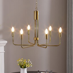 Żyrandol Lindby, Elanova, ściemnialny, złoty mosiężny, salon, metal,
