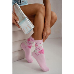 Skarpetki damskie bawełniane klasyczne w romby pudrowy róż