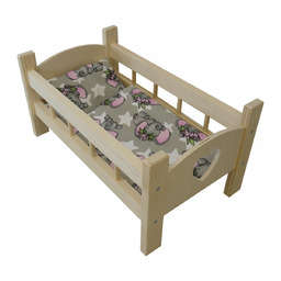 Łóżeczko Drewniane Grawer Serce + Pościel Słoniki