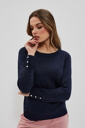 Granatowy sweter damski z metaliczną nitką