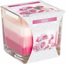 Świeca zapachowa Rosa trzy kolory kwadrat 32 godzin