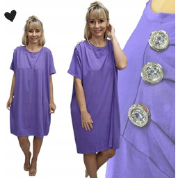 GŁADKA SUKIENKA DIAMENT GUZIKI luźna elegancka tunika fiolet